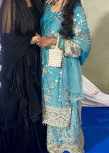 Sky Blue Embroidered Sharara Suit