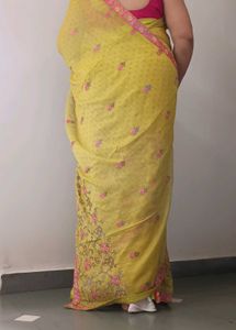 Beautiful Yellow Embroidered Saree