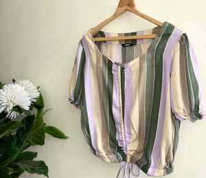 Nuon by Westside Striped Drawstring Crop Top