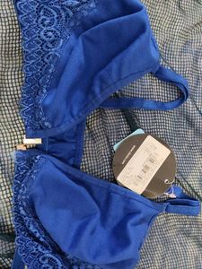 Blue Lace Trim Bra