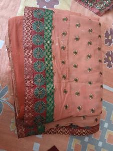 Elegant Peach Embroidered Saree