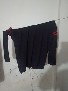 Black Long Sleeve Top with Red Stripes