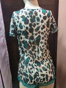 Leopard Print Tunic Top with Lace Trim