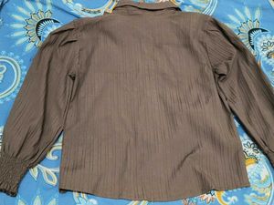 Brown Textured Blouse with Puff Sleeves