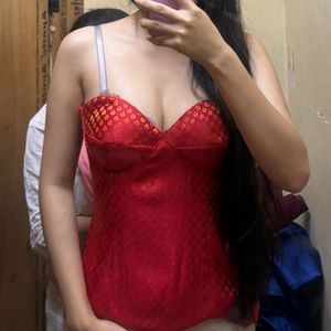 Red lace up  Brocade corset with boning