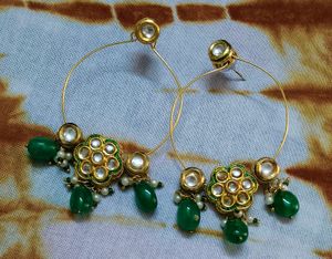 Elegant Green Stone Hoop Earrings