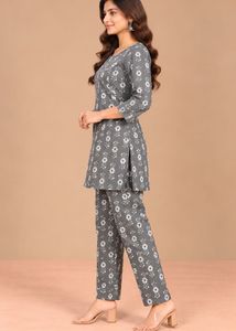 Stylish Grey Floral Kurta Set