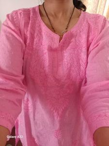 New Pink lucknawi chikankari Short Kurta
