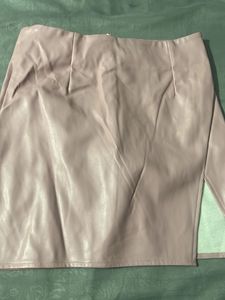 Pink Faux Leather Mini Skirt with Slit