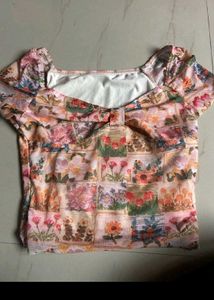 Floral Mesh Ruched Top
