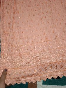 Peach Embellished Kurta Chikankari