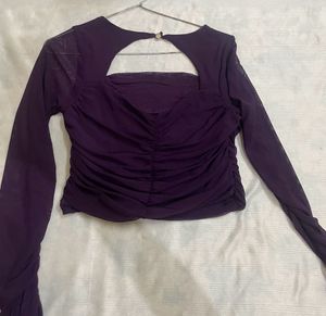 Purple Ruched Long Sleeve Top