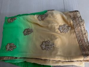 Beautiful Green And Cream Colour Combination Saree