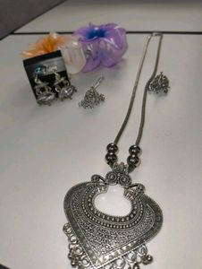 Oxidized Silver Necklace and Earring Set