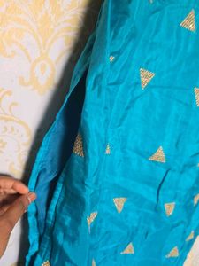 Teal Kurta with Gold Triangle Print