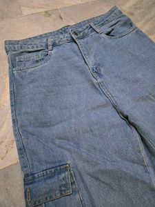 Light Wash Wide Leg Cargo Jeans