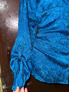 Chic Teal Satin Button-Up Shirt