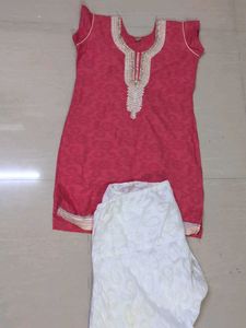 Pink Kurta Set with White Bottoms