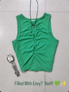 Chic Ruched Green Sleeveless Top