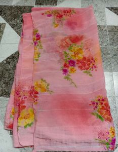 Pink Floral Print Saree