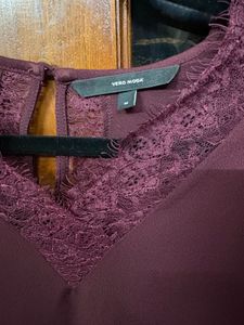 Vero Moda Burgundy Lace Trim Top