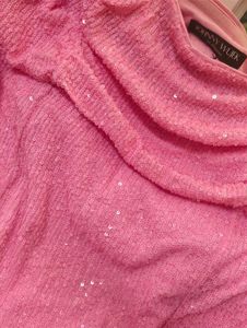 Pink Sequin Strapless Ruched Dress