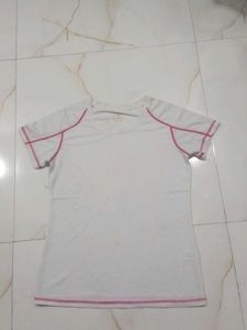 Women's White T-Shirt with Pink Accents