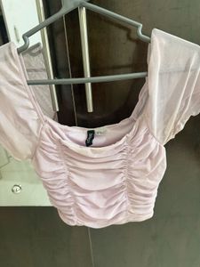 Sheer Sleeve Ruched Crop Top