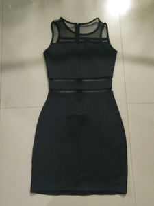 Sleek Black Mesh Sheer Panel Dress