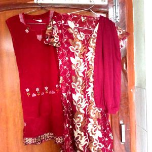 Red Embroidered Kurta with dupatta