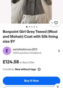 Bonpoint Girl Grey Tweed (Wool and Mohair) Coat
