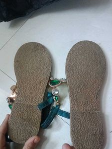 Embellished Emerald Green Flat Sandals