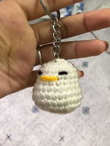 Crocheted White Bird Keychain