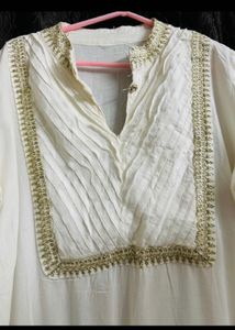 Elegant White Kurta with Gold Trim