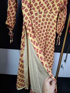 Yellow &amp; Red Printed Anarkali Kurta Set