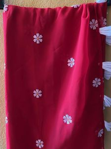 Charming Red Saree with White Flower Motifs