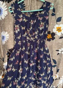 Cute Butterfly Print Navy Blue Dress