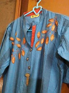Blue Kurta Set with Red Pants