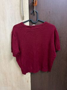 H&amp;M Maroon Short Sleeve Knit Top