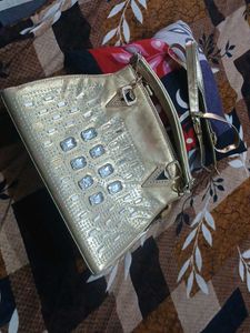 Sparkling Gold Handbag with Rhinestones
