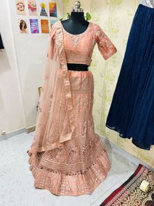 Elegant Peach Embroidered Lehenga Set