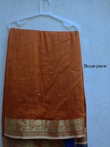 New Royal Blue Embroidered Saree + Blouse piece