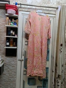 Elegant Pink Floral Print Kurtain Nyra Cut Style