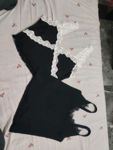 Black Lace Trim Crop Cami Tank Top