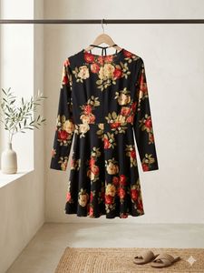 Black Floral Print Dress