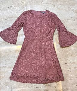 Korean Mauve Lace Fit & Flare Dress