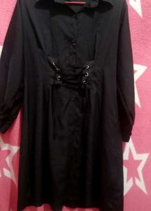 Black Lace-Up Shirt Dress