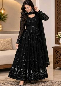 Elegant Black Sequined Anarkali Gown