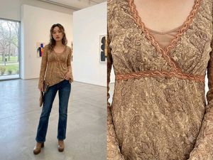 Boho Paisley Lace Trim Long Sleeve Top