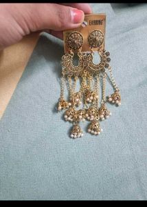 Antique Gold Dangle Earrings with Pearls